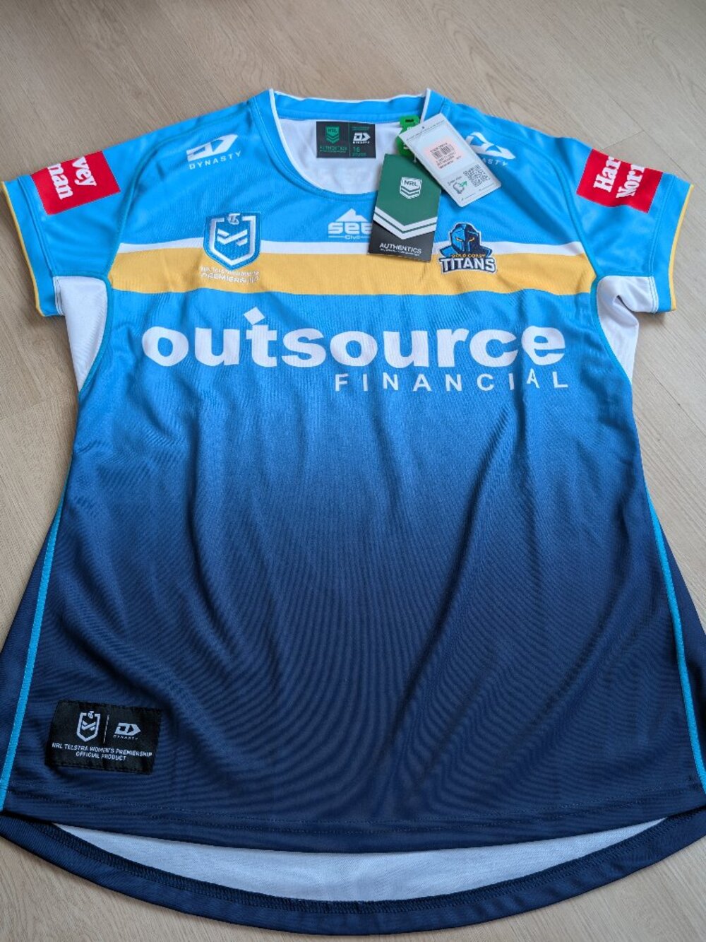 Gold Coast Titans NWT US12 AUS16 Replica Home Jersey Cyan NRL Rugby Australia